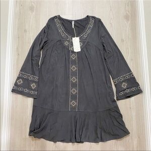 NWT embroidered bell sleeves boho velvet dress